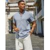 imageCOOFANDY Mens Casual Linen Henley Shirts Short Sleeve Band Collar Summer Beach Vacation TShirtsLight Heather Blue