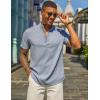 imageCOOFANDY Mens Casual Linen Henley Shirts Short Sleeve Band Collar Summer Beach Vacation TShirtsLight Heather Blue