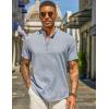 imageCOOFANDY Mens Casual Linen Henley Shirts Short Sleeve Band Collar Summer Beach Vacation TShirtsLight Heather Blue