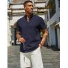 imageCOOFANDY Mens Casual Linen Henley Shirts Short Sleeve Band Collar Summer Beach Vacation TShirtsNavy Blue