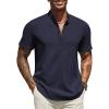 imageCOOFANDY Mens Casual Linen Henley Shirts Short Sleeve Band Collar Summer Beach Vacation TShirtsNavy Blue