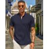 imageCOOFANDY Mens Casual Linen Henley Shirts Short Sleeve Band Collar Summer Beach Vacation TShirtsNavy Blue