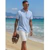 imageCOOFANDY Mens Casual Linen Henley Shirts Short Sleeve Band Collar Summer Beach Vacation TShirtsSolid Light Blue