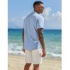 imageCOOFANDY Mens Casual Linen Henley Shirts Short Sleeve Band Collar Summer Beach Vacation TShirtsSolid Light Blue
