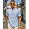 imageCOOFANDY Mens Casual Linen Henley Shirts Short Sleeve Band Collar Summer Beach Vacation TShirtsSolid Light Blue