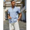 imageCOOFANDY Mens Casual Linen Henley Shirts Short Sleeve Band Collar Summer Beach Vacation TShirtsSolid Light Blue