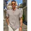 imageCOOFANDY Mens Casual Linen Henley Shirts Short Sleeve Band Collar Summer Beach Vacation TShirtsStone