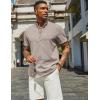imageCOOFANDY Mens Casual Linen Henley Shirts Short Sleeve Band Collar Summer Beach Vacation TShirtsStone