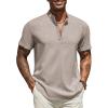 imageCOOFANDY Mens Casual Linen Henley Shirts Short Sleeve Band Collar Summer Beach Vacation TShirtsStone