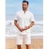 imageCOOFANDY Mens Casual Linen Henley Shirts Short Sleeve Band Collar Summer Beach Vacation TShirtsWhite
