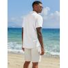 imageCOOFANDY Mens Casual Linen Henley Shirts Short Sleeve Band Collar Summer Beach Vacation TShirtsWhite