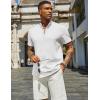 imageCOOFANDY Mens Casual Linen Henley Shirts Short Sleeve Band Collar Summer Beach Vacation TShirtsWhite