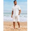 imageCOOFANDY Mens Casual Linen Henley Shirts Short Sleeve Band Collar Summer Beach Vacation TShirtsWhite