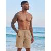 imageCOOFANDY Mens Casual Linen Shorts Elastic Waist Drawstring Loose Fit Summer Beach Vacation Shorts with PocketsDark Khaki