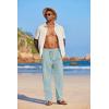 imageCOOFANDY Mens Casual Linen Summer Beach Pants Lightweight Drawstring Elastic Waist Yoga TrousersLight Green