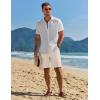 imageCOOFANDY Mens Casual Summer Beach Linen Shorts 9 Inch Lightweight Drawstring Elastic Waist Shorts with PocketsBeige