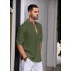 imageCOOFANDY Mens Cotton Linen Henley Shirt Casual Beach Hippie Shirts Long Sleeve TShirtsArmy Green