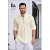 imageCOOFANDY Mens Cotton Linen Henley Shirt Casual Beach Hippie Shirts Long Sleeve TShirtsBeige