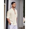 imageCOOFANDY Mens Cotton Linen Henley Shirt Casual Beach Hippie Shirts Long Sleeve TShirtsBeige