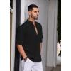 imageCOOFANDY Mens Cotton Linen Henley Shirt Casual Beach Hippie Shirts Long Sleeve TShirtsBlack