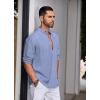imageCOOFANDY Mens Cotton Linen Henley Shirt Casual Beach Hippie Shirts Long Sleeve TShirtsBlue White Striped