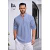 imageCOOFANDY Mens Cotton Linen Henley Shirt Casual Beach Hippie Shirts Long Sleeve TShirtsBlue White Striped