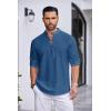 imageCOOFANDY Mens Cotton Linen Henley Shirt Casual Beach Hippie Shirts Long Sleeve TShirtsDark Blue