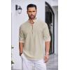 imageCOOFANDY Mens Cotton Linen Henley Shirt Casual Beach Hippie Shirts Long Sleeve TShirtsKhaki Henley