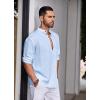 imageCOOFANDY Mens Cotton Linen Henley Shirt Casual Beach Hippie Shirts Long Sleeve TShirtsLight Blue