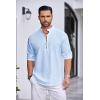 imageCOOFANDY Mens Cotton Linen Henley Shirt Casual Beach Hippie Shirts Long Sleeve TShirtsLight Blue