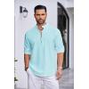 imageCOOFANDY Mens Cotton Linen Henley Shirt Casual Beach Hippie Shirts Long Sleeve TShirtsLight Blue Henley
