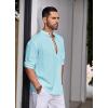imageCOOFANDY Mens Cotton Linen Henley Shirt Casual Beach Hippie Shirts Long Sleeve TShirtsLight Blue Henley