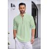 imageCOOFANDY Mens Cotton Linen Henley Shirt Casual Beach Hippie Shirts Long Sleeve TShirtsLight Green