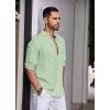 imageCOOFANDY Mens Cotton Linen Henley Shirt Casual Beach Hippie Shirts Long Sleeve TShirtsLight Green