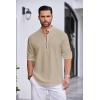 imageCOOFANDY Mens Cotton Linen Henley Shirt Casual Beach Hippie Shirts Long Sleeve TShirtsLight Khaki