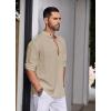 imageCOOFANDY Mens Cotton Linen Henley Shirt Casual Beach Hippie Shirts Long Sleeve TShirtsLight Khaki
