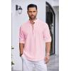 imageCOOFANDY Mens Cotton Linen Henley Shirt Casual Beach Hippie Shirts Long Sleeve TShirtsPink