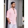 imageCOOFANDY Mens Cotton Linen Henley Shirt Casual Beach Hippie Shirts Long Sleeve TShirtsPink
