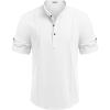 imageCOOFANDY Mens Cotton Linen Henley Shirt Short Sleeve Hippie Casual Band Collar Summer Beach TShirtsAwhite