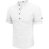 imageCOOFANDY Mens Cotton Linen Henley Shirt Short Sleeve Hippie Casual Band Collar Summer Beach TShirtsAwhite