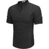 imageCOOFANDY Mens Cotton Linen Henley Shirt Short Sleeve Hippie Casual Band Collar Summer Beach TShirtsBlack