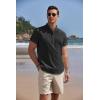 imageCOOFANDY Mens Cotton Linen Henley Shirt Short Sleeve Hippie Casual Band Collar Summer Beach TShirtsBlack