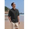 imageCOOFANDY Mens Cotton Linen Henley Shirt Short Sleeve Hippie Casual Band Collar Summer Beach TShirtsBlack
