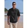 imageCOOFANDY Mens Cotton Linen Henley Shirt Short Sleeve Hippie Casual Band Collar Summer Beach TShirtsBlack