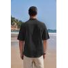 imageCOOFANDY Mens Cotton Linen Henley Shirt Short Sleeve Hippie Casual Band Collar Summer Beach TShirtsBlack