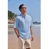 imageCOOFANDY Mens Cotton Linen Henley Shirt Short Sleeve Hippie Casual Band Collar Summer Beach TShirtsBlue