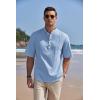 imageCOOFANDY Mens Cotton Linen Henley Shirt Short Sleeve Hippie Casual Band Collar Summer Beach TShirtsBlue