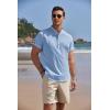 imageCOOFANDY Mens Cotton Linen Henley Shirt Short Sleeve Hippie Casual Band Collar Summer Beach TShirtsBlue
