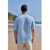 imageCOOFANDY Mens Cotton Linen Henley Shirt Short Sleeve Hippie Casual Band Collar Summer Beach TShirtsBlue