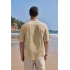 imageCOOFANDY Mens Cotton Linen Henley Shirt Short Sleeve Hippie Casual Band Collar Summer Beach TShirtsKhaki